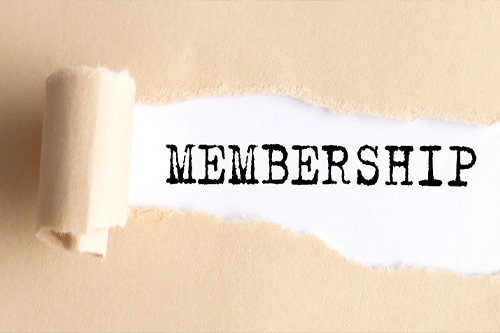 The text MEMBERSHIP appears on a torn paper on white background.